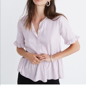 Madewell Studio Ruffle-Hem Top in Lavender Stripe